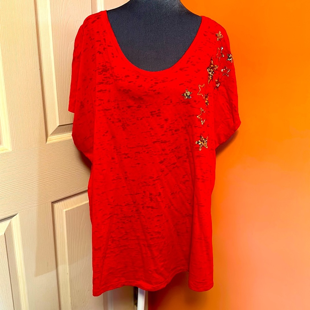 Lane Bryant Red Blouse with Gold Stars